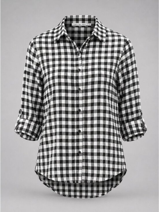 Calvin Klein Jeans Tops - Calvin Klein Women Small Flannel Shirt Black White Plaid Long Sleeve Button Down
